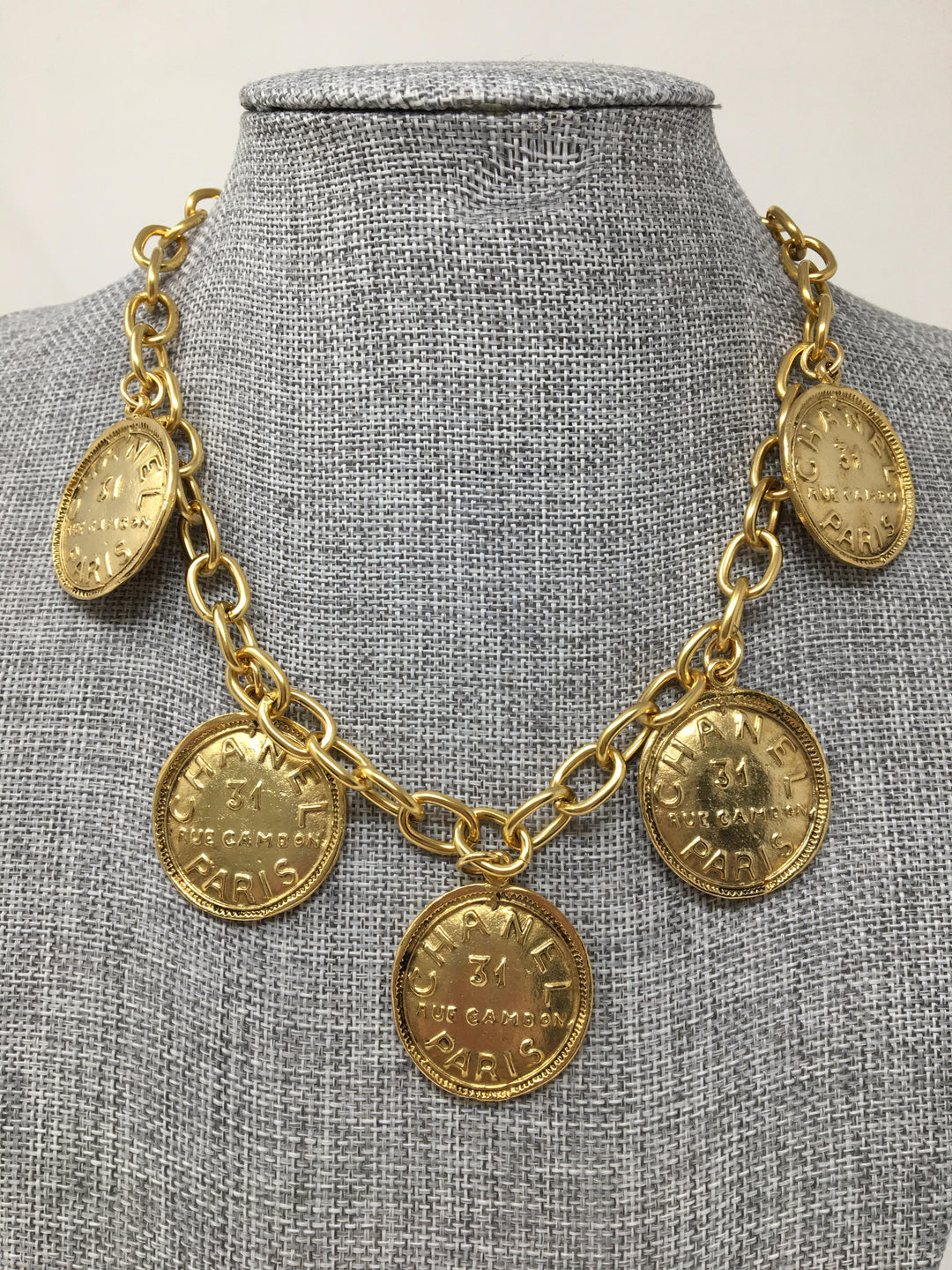 9" Gold Link Necklace with Chanel Type Coin Charms