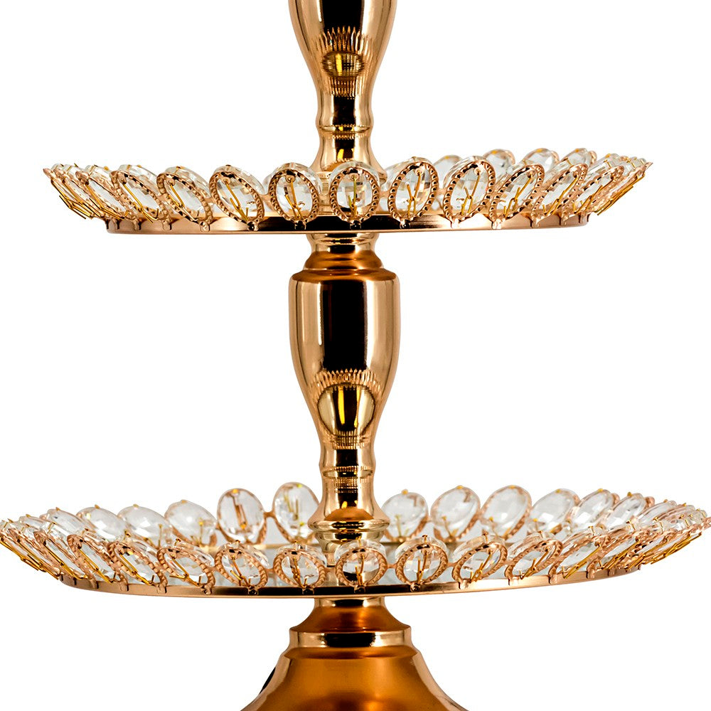 Three-tier gold serving stand with clear crystal accents
