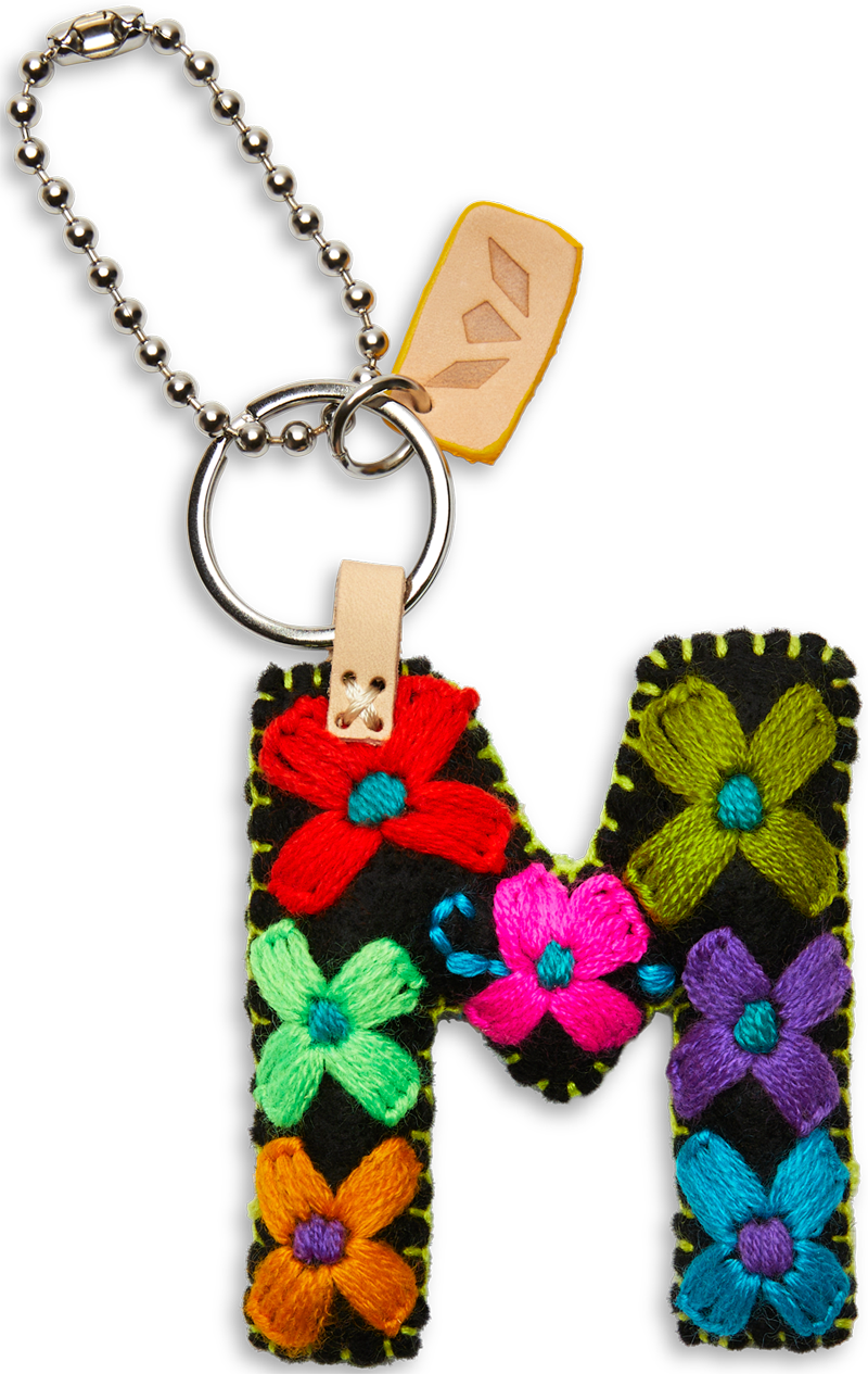 Felt letter charm with attached keyring in bright color