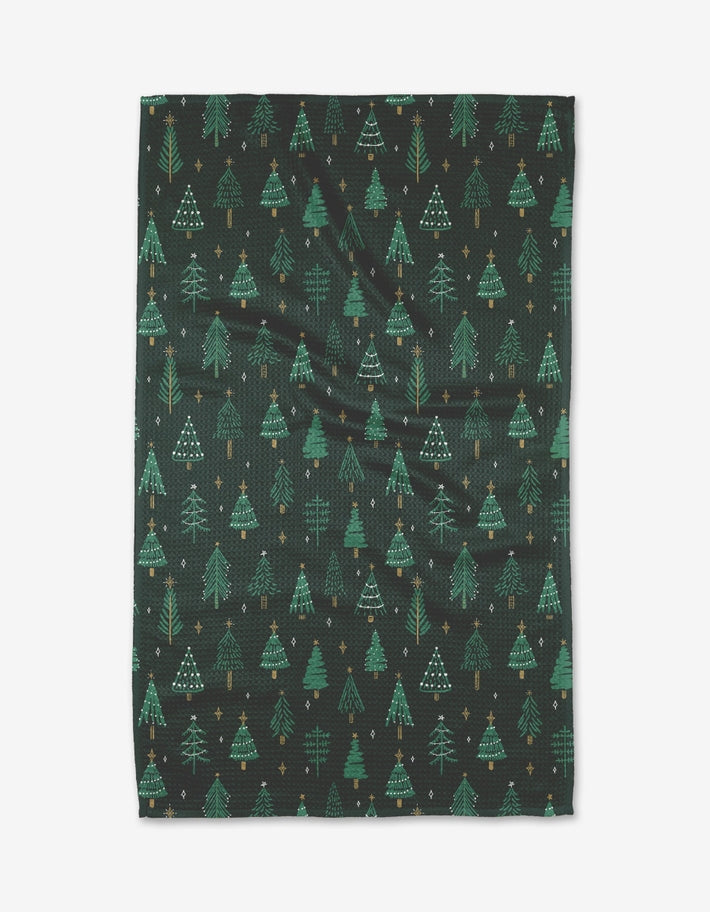 Holiday tea towel with waffle weave construction in red featuring a festive snowman pattern.