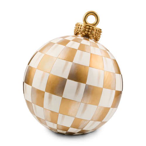 Gold and white checkered tabletop ornament with a decorative gold cap and ring on top.