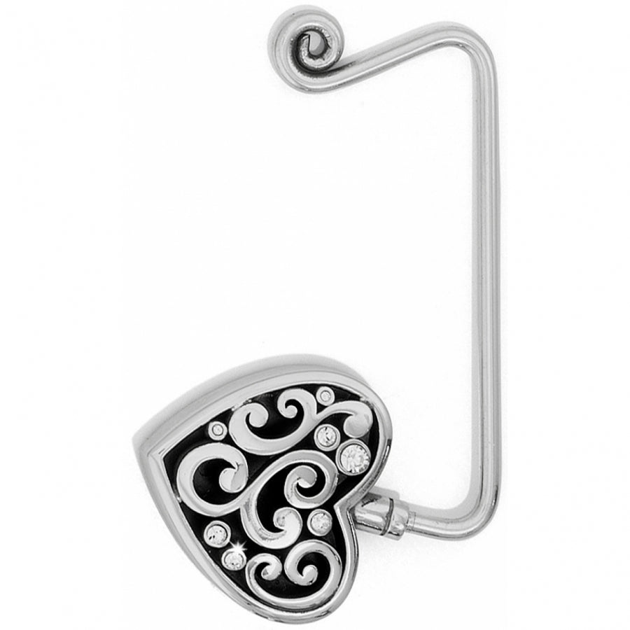 Silver plated Contempo Heart Handbag Hook with nonslip rubber sponge back
