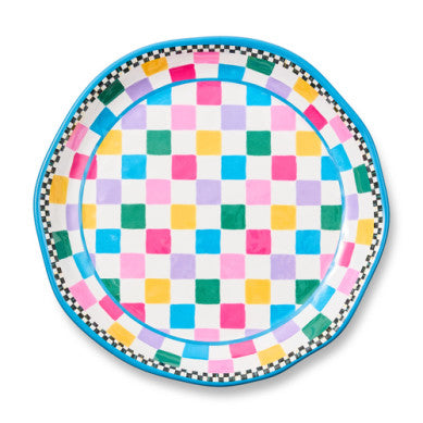 Large round melamine platter with a natural finish.