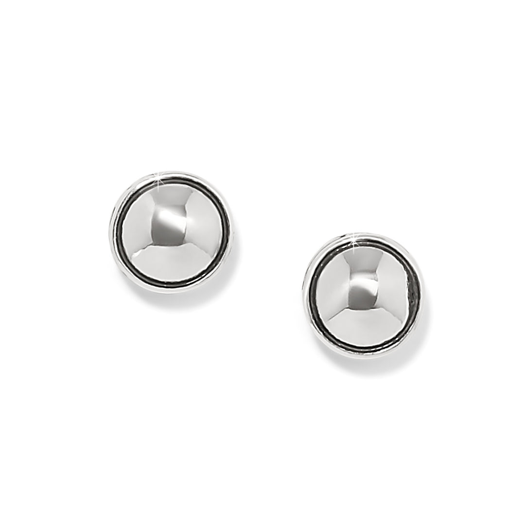 Contempo Nuevo silver plated round post earrings with a polished dome design.