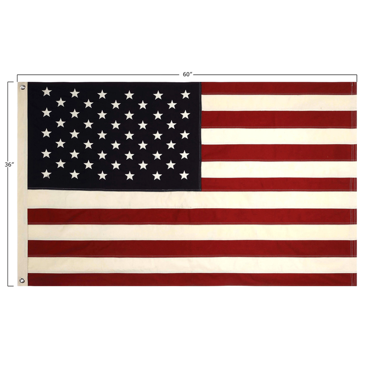 Americana flag with grommets featuring red, white, and blue stars and stripes on fabric.