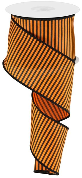 Orange polyester ribbon with black horizontal thin stripes