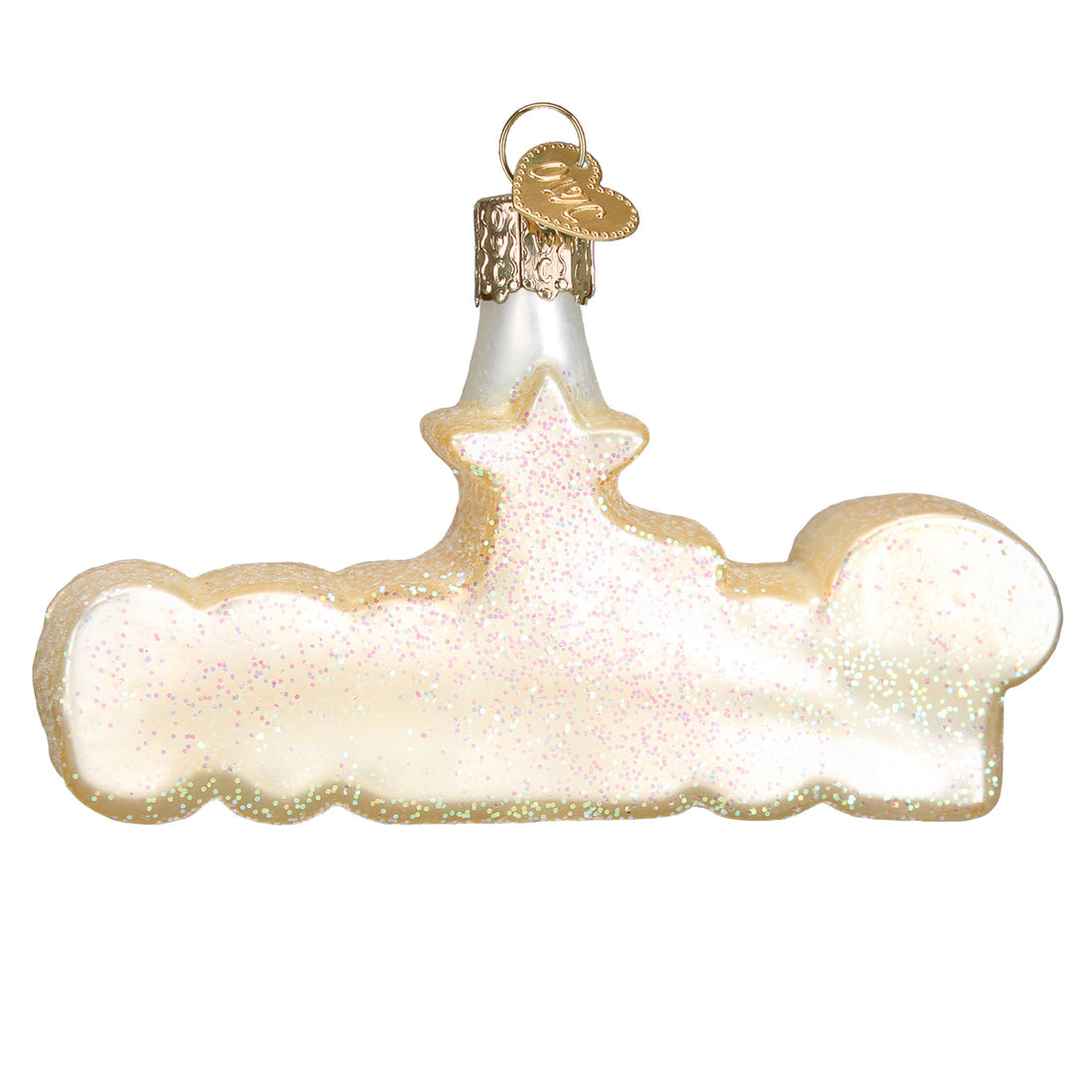 Blue glass ornament shaped like a snowman with white beard and red hat.