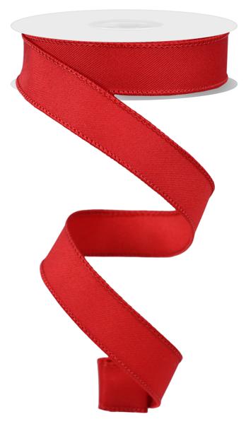 Red diagonal weave fabric swatch made from 100% polyester.