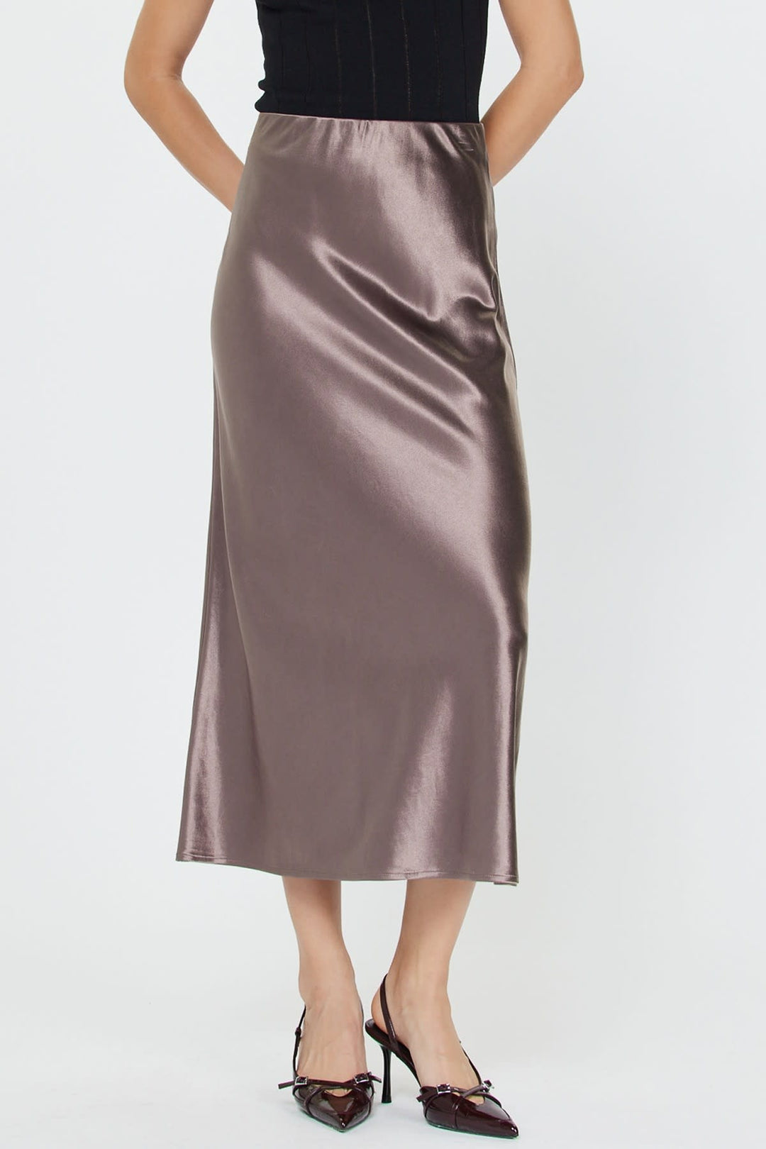 Eileen Elasticated Waist Midi Length Bias Skirt