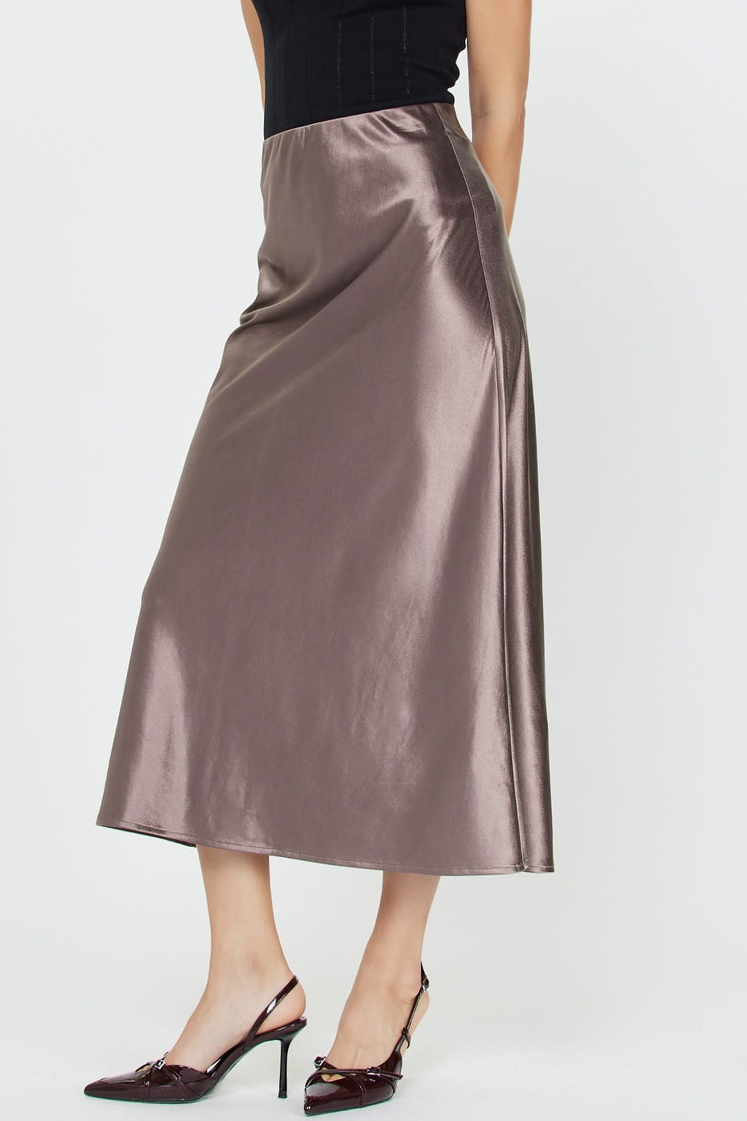 Eileen Elasticated Waist Midi Length Bias Skirt