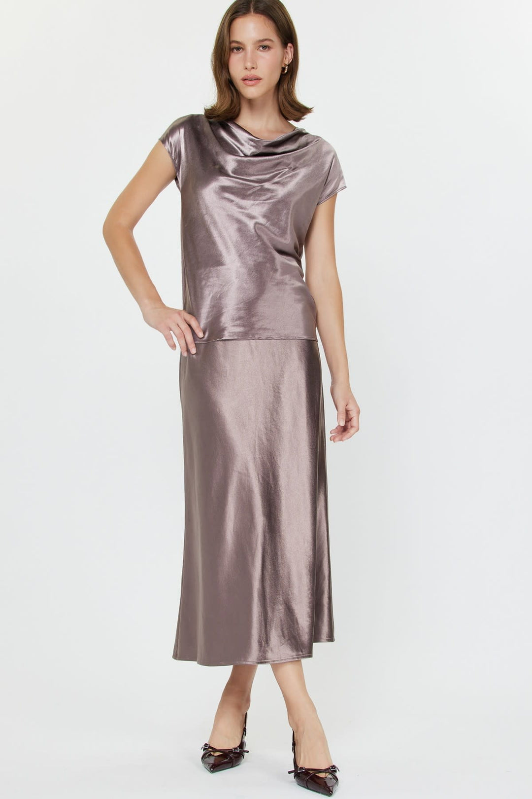 Eileen Elasticated Waist Midi Length Bias Skirt