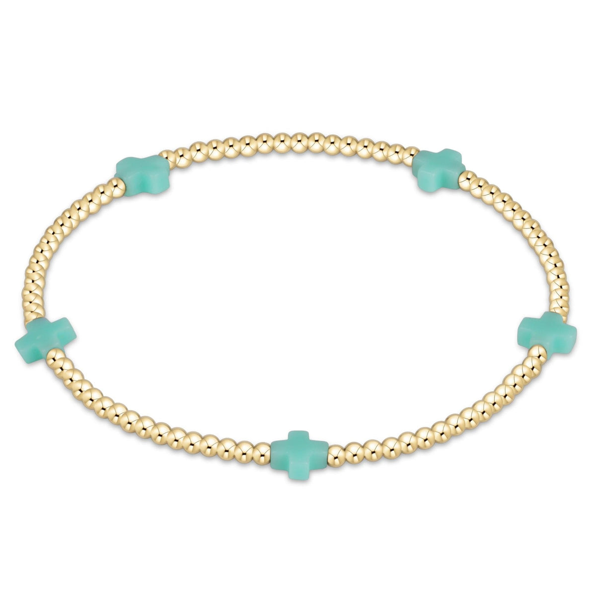 Small gold-patterned bracelet with 2mm beads on elastic cord