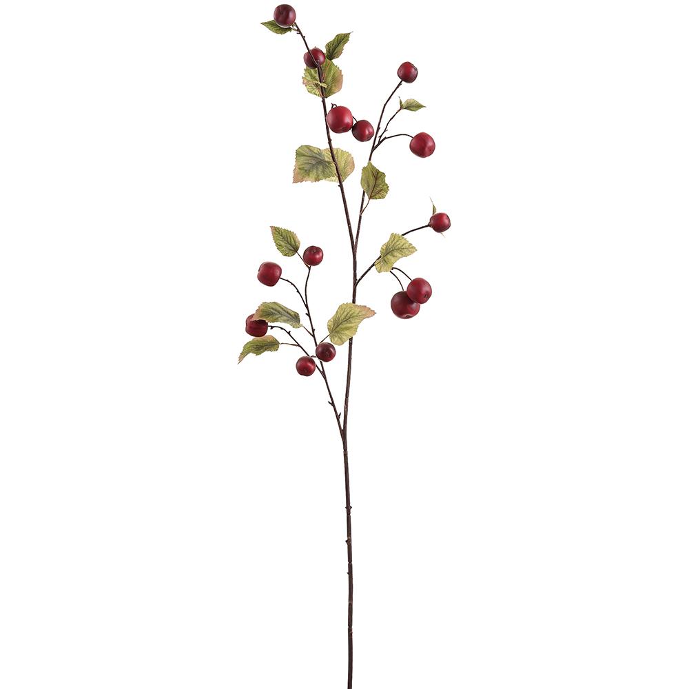 51-inch artificial mini apple spray with red foam apples and green fabric leaves on a brown stem.