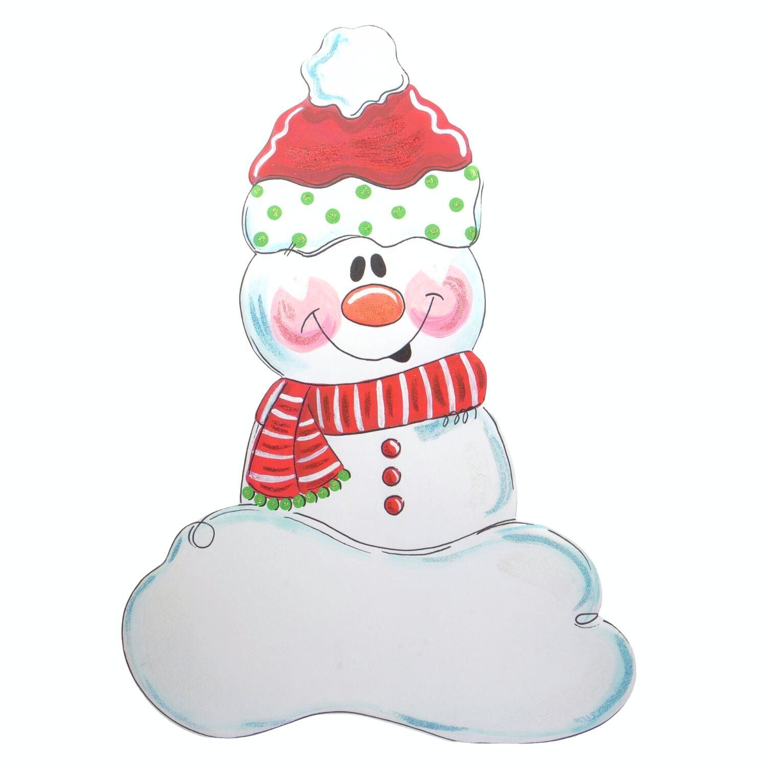 Red knit scarf with white snowman graphic on a plain background