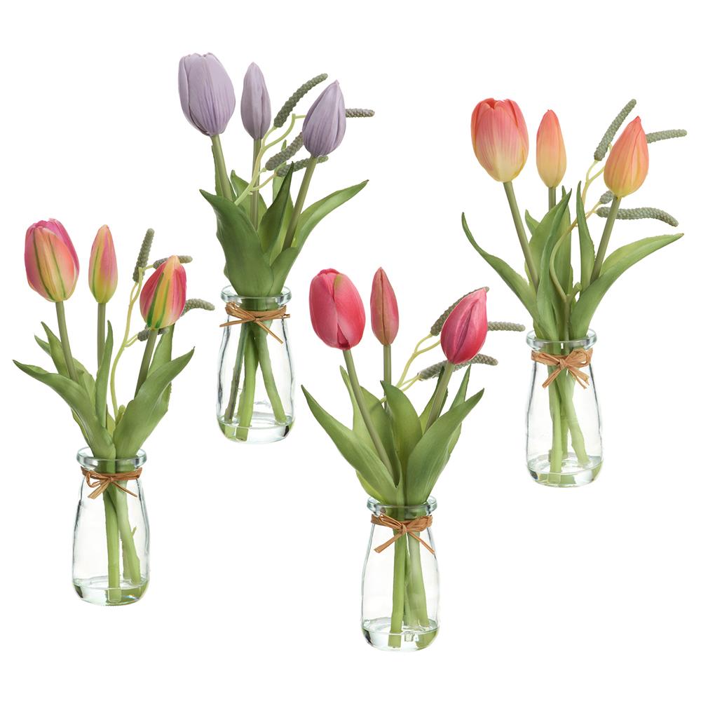 9-inch tulip-shaped glass vase in pink lavender with metal wire accents