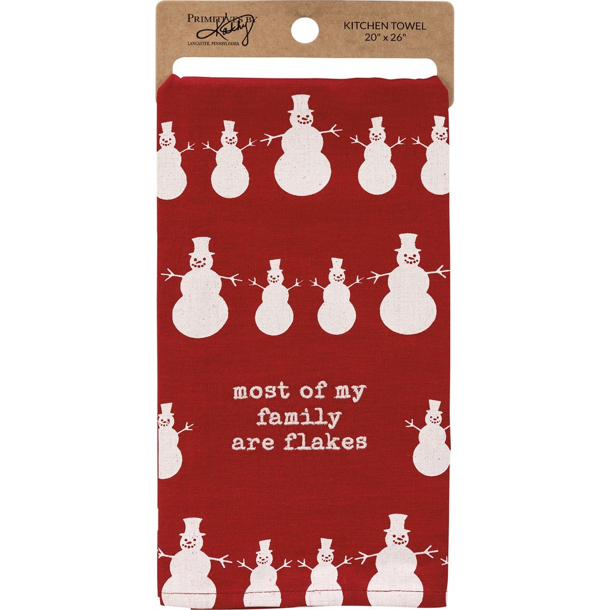 Black cotton kitchen towel with white text reading Remember As Far As Anyone Knows We Are A Nice & Normal Family