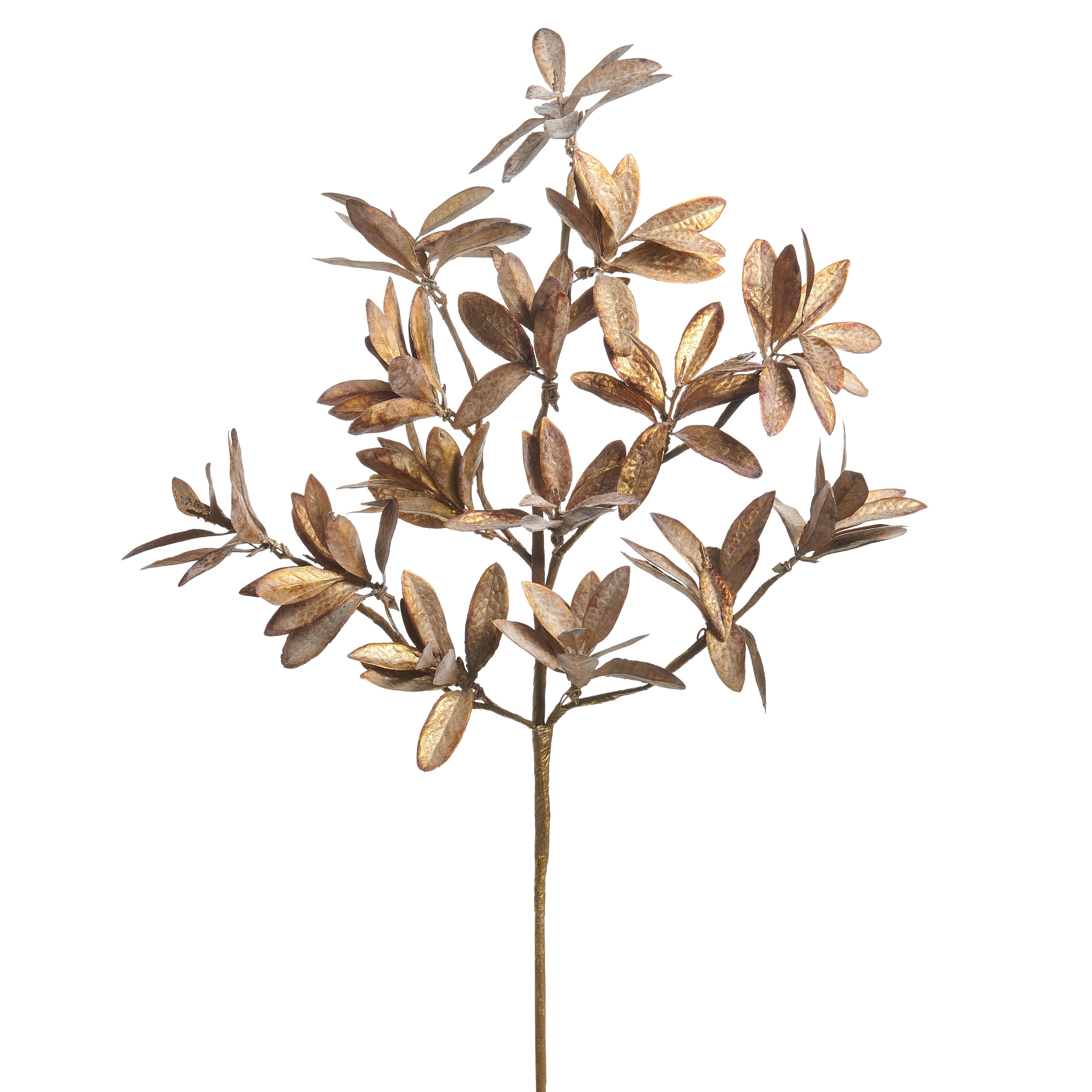 24-inch antique gold leaf spray with detailed metallic leaves on a slender stem.