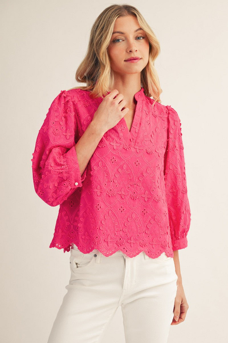 Ariana Scallop Hem 3D Lace Top