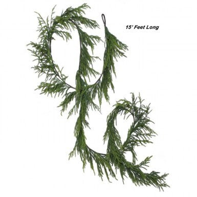 Real touch Norfolk pine garland with natural green needles arranged in a full, bushy silhouette.