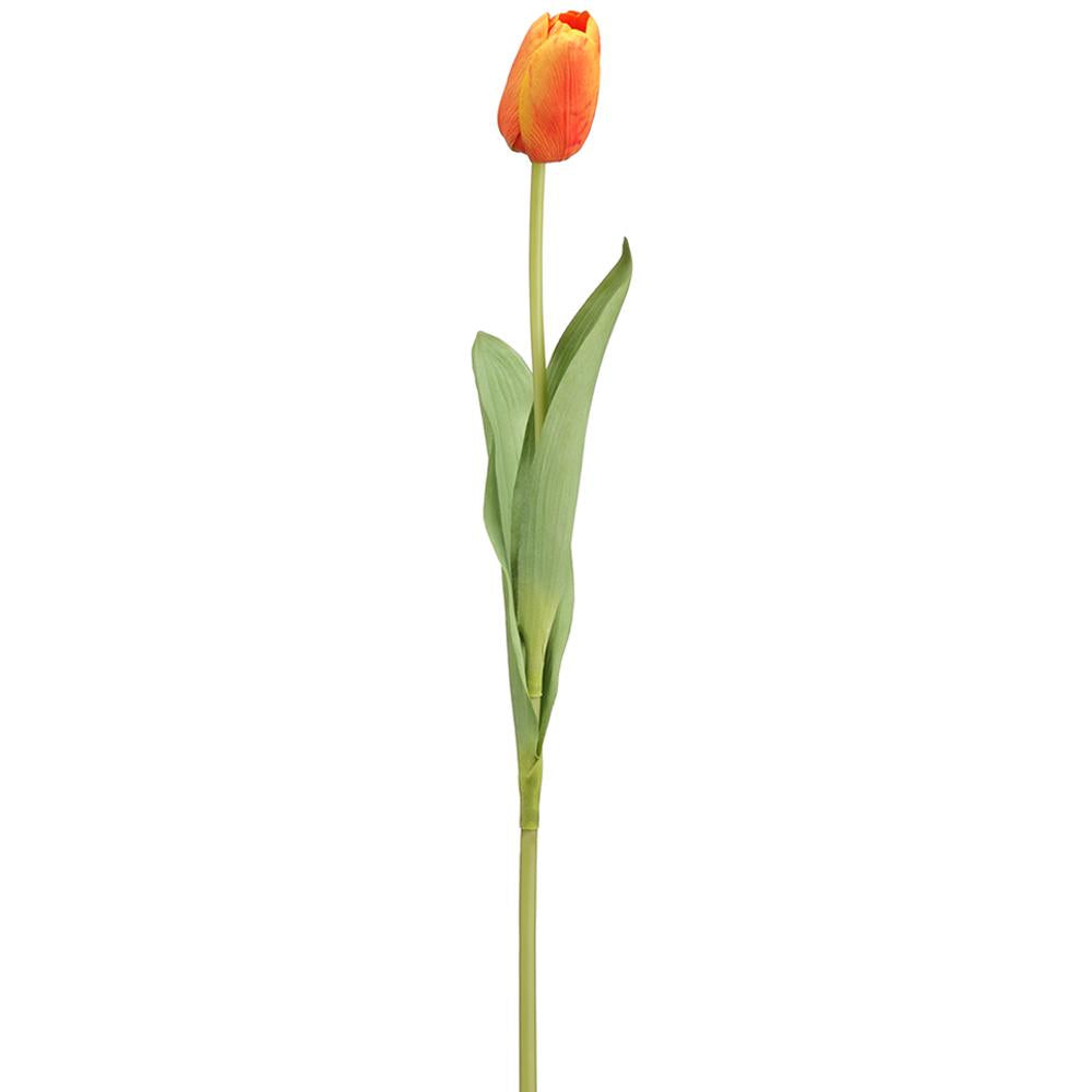 Artificial tulip bud spray with PVC and polyester stems in a natural green finish.