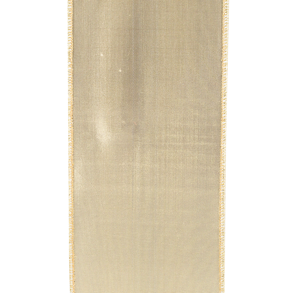 Sassy Stripes satin fused ribbon with a gold-backed finish and wired edges.