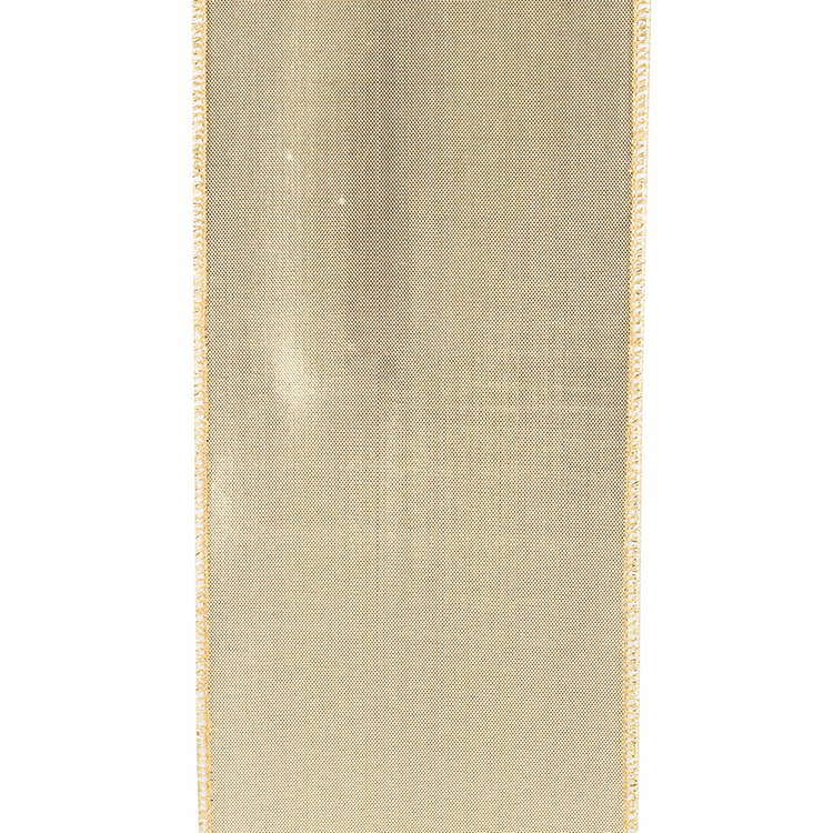 Sassy Stripes satin fused ribbon with a gold-backed finish and wired edges.