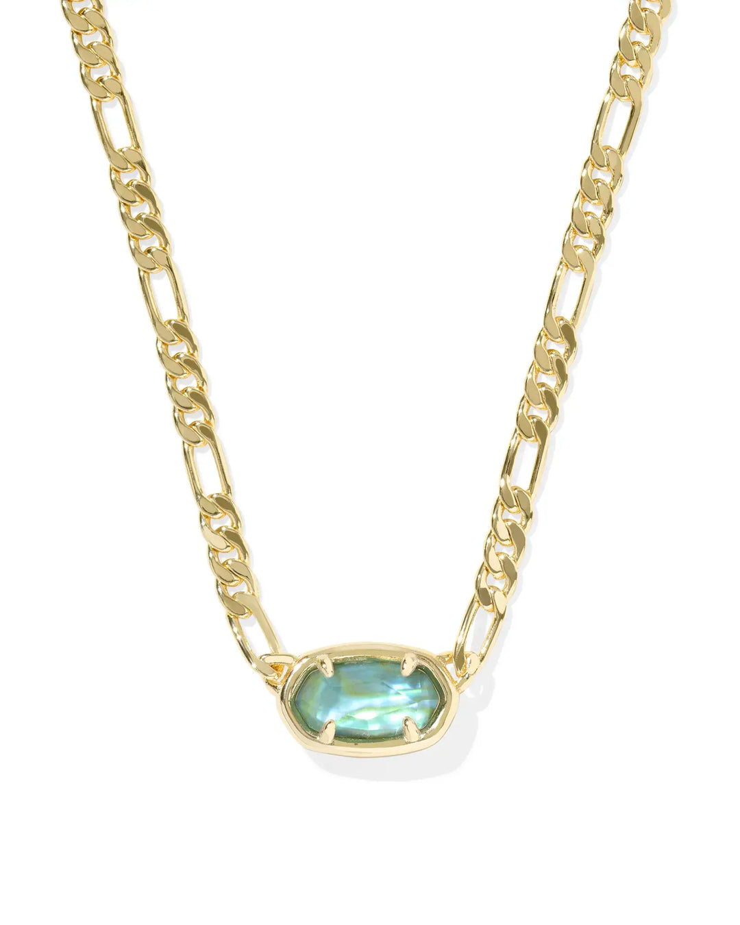 Gold Elisa Figaro chain necklace with short pendant featuring lobster clasp