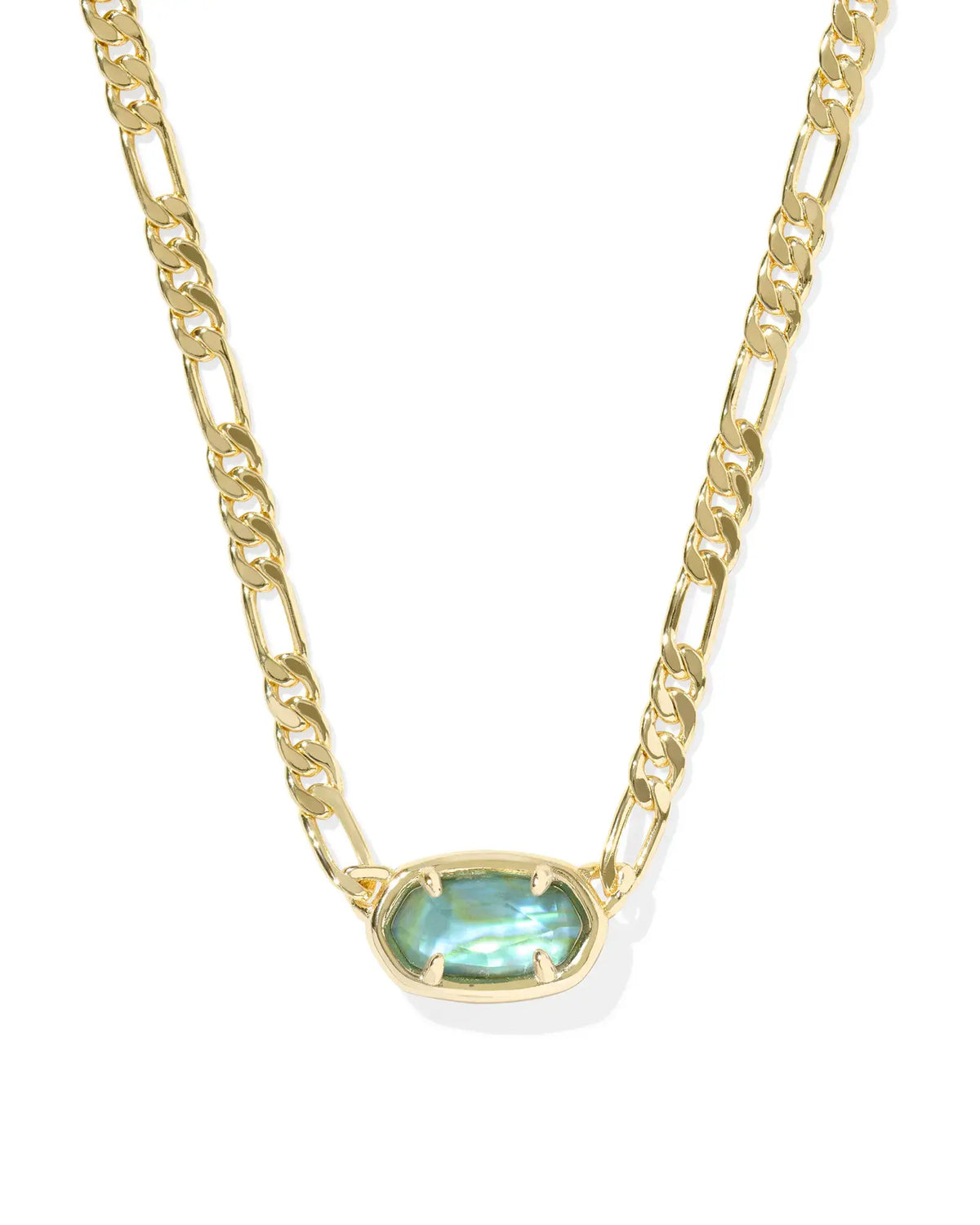 Gold Elisa Figaro chain necklace with short pendant featuring lobster clasp