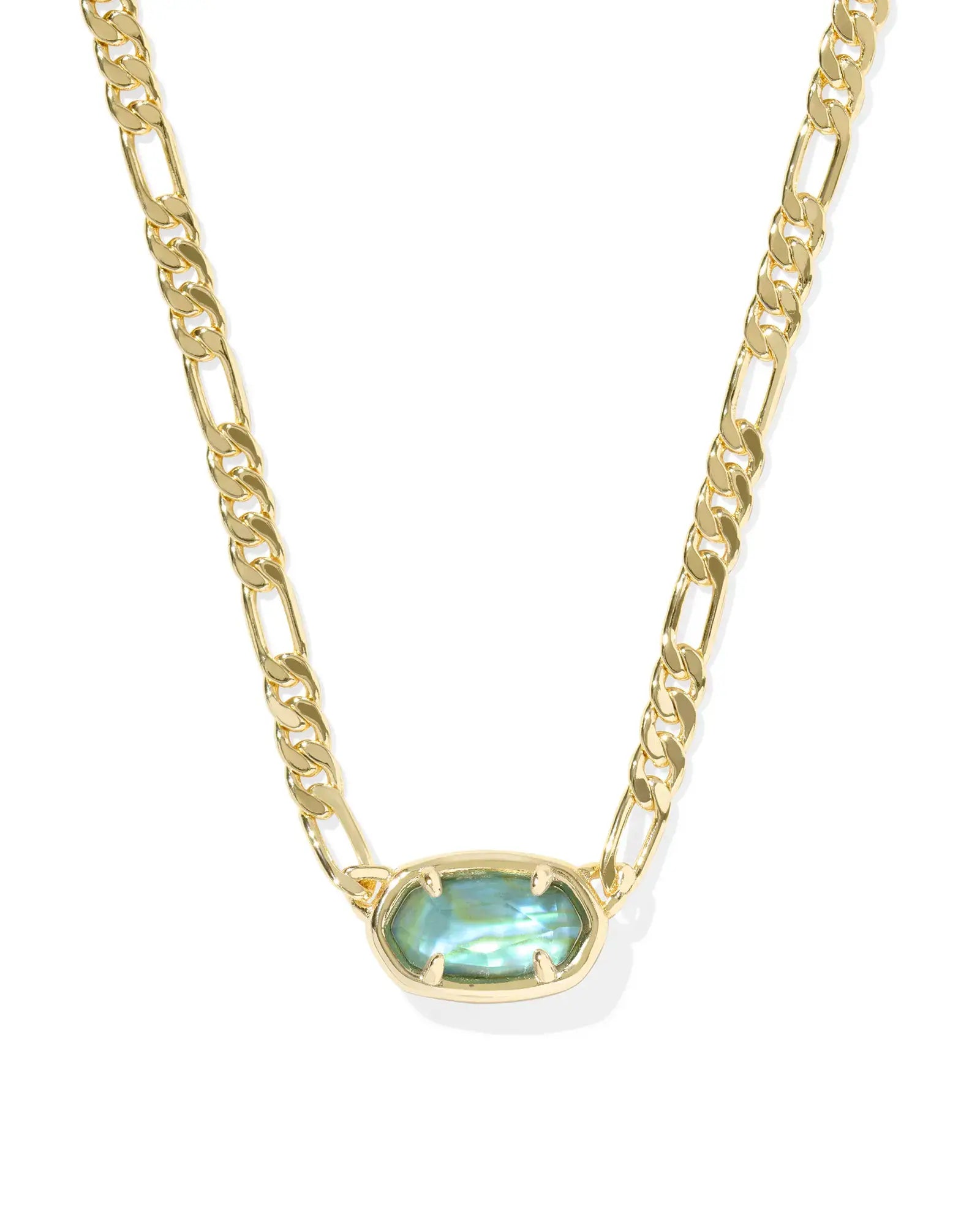Gold Elisa Figaro chain necklace with short pendant featuring lobster clasp
