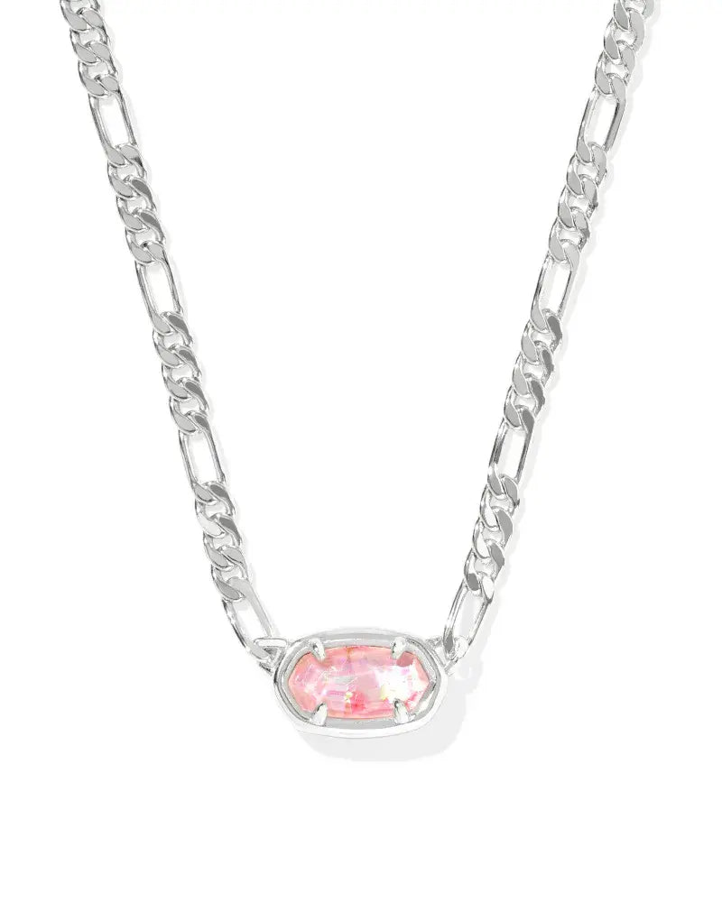 Silver Figaro chain short pendant necklace with lobster clasp and rectangular link pendant.