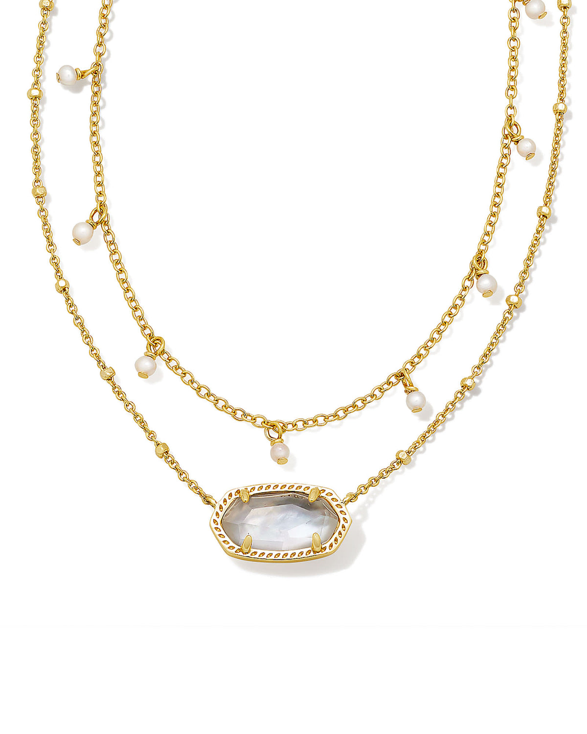 Elisa Gold Pearl Multi Strand necklace with ivory drop pearls on layered chains