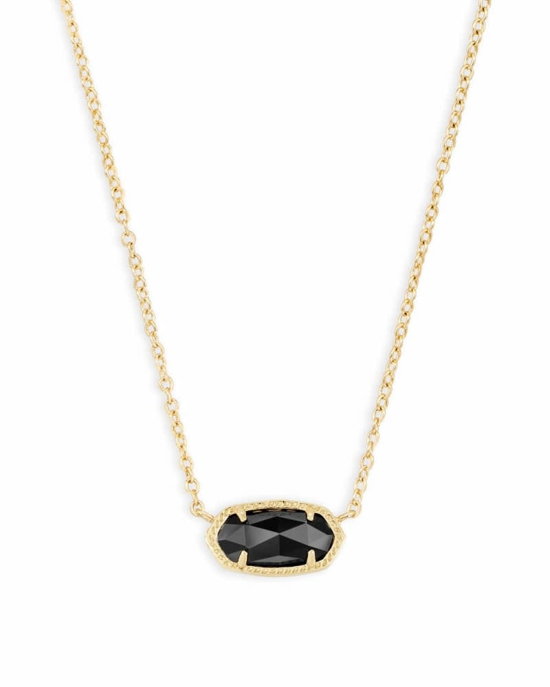 Gold Elisa short pendant necklace with black stone on a gold chain featuring an adjustable sliding bead.