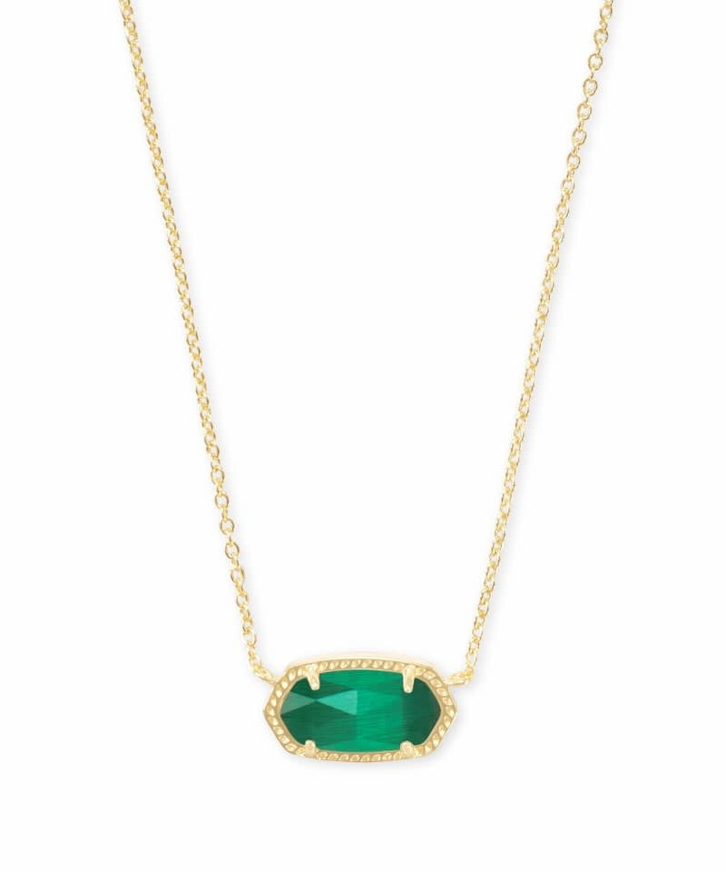 Gold Elisa Short Pendant Necklace featuring an emerald cat's eye stone on a chain with lobster clasp.