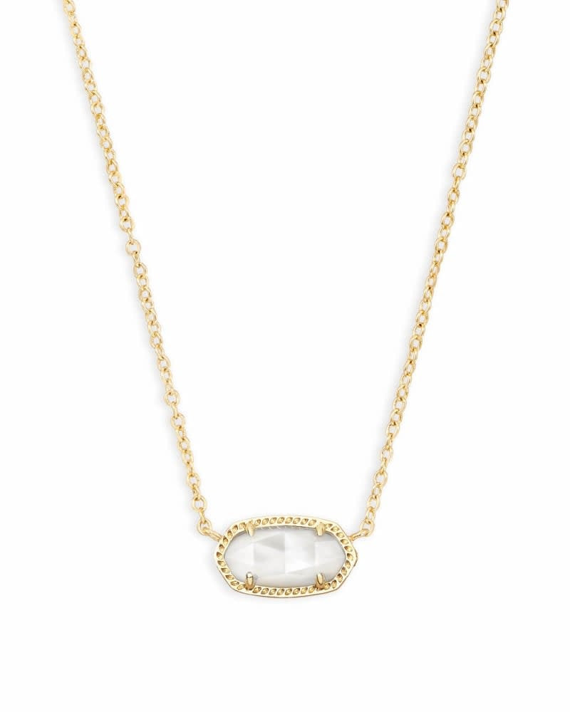 Gold Elisa Short Pendant Necklace with ivory mother-of-pearl bead on a gold chain.
