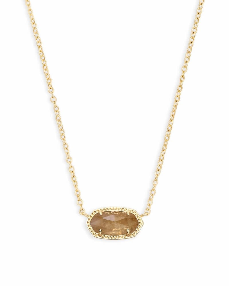 Gold Elisa Short Pendant Necklace featuring an orange citrine stone on a chain with adjustable sliding bead.