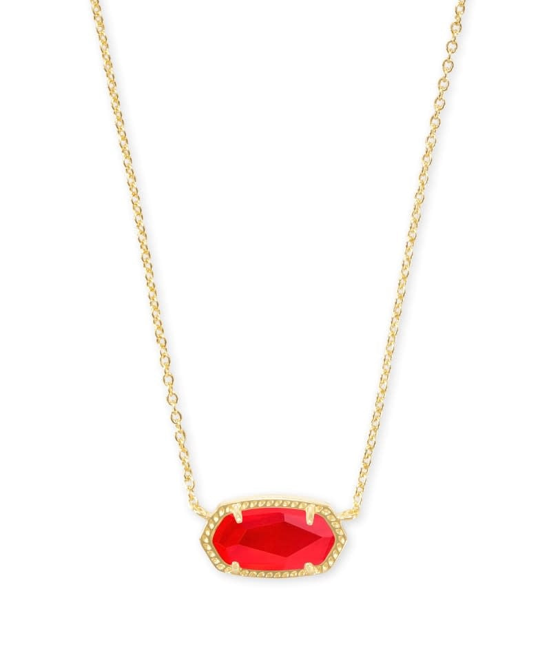 Gold Elisa Short pendant necklace featuring a red illusion stone on an adjustable chain with lobster clasp.