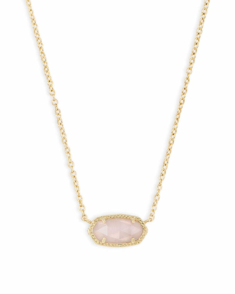 Gold Elisa Short Pendant necklace featuring a rose quartz stone on an adjustable chain with lobster clasp.