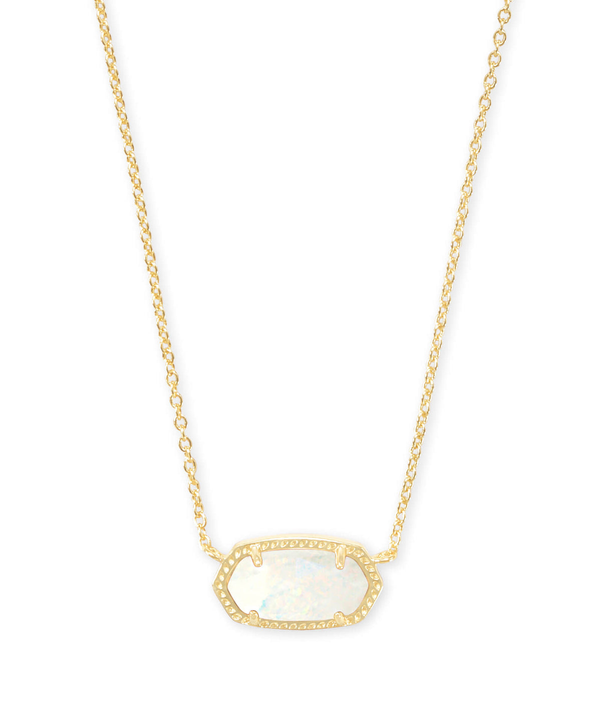 Gold Elisa Short Pendant Necklace featuring a white opal stone on an adjustable chain.