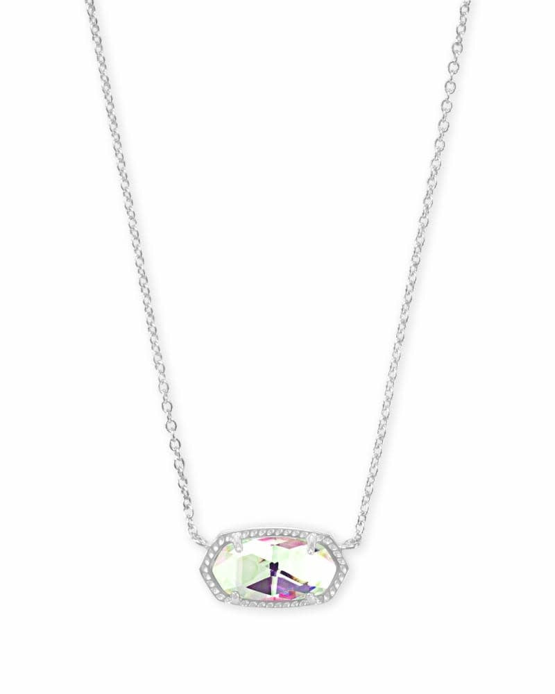 Rhodium-finished Elisa Short pendant necklace featuring a dichroic glass stone on an adjustable chain.