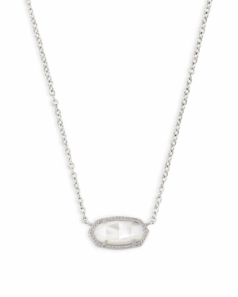Rhodium Elisa Short Pendant Necklace with ivory mother-of-pearl bead on a silver chain.