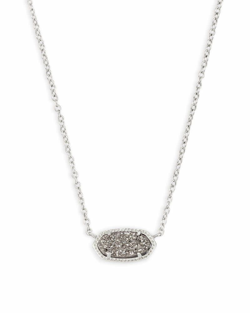 Rhodium-platinum Elisa short pendant necklace with a single adjustable sliding bead on a 15-inch chain.