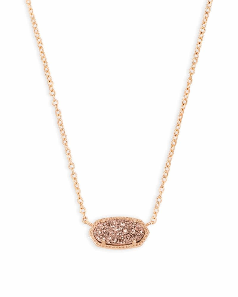 Rose gold drusy Elisa short pendant necklace on a silver chain with lobster clasp
