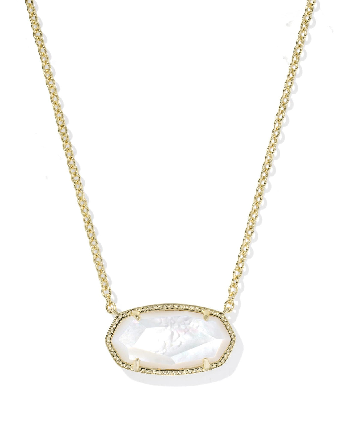 Gold Elisa statement short pendant necklace with ivory bead on a chain featuring an adjustable slider.