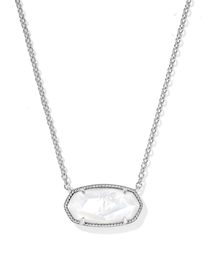 Silver Elisa statement short pendant necklace with ivory bead on a chain featuring an adjustable slider.