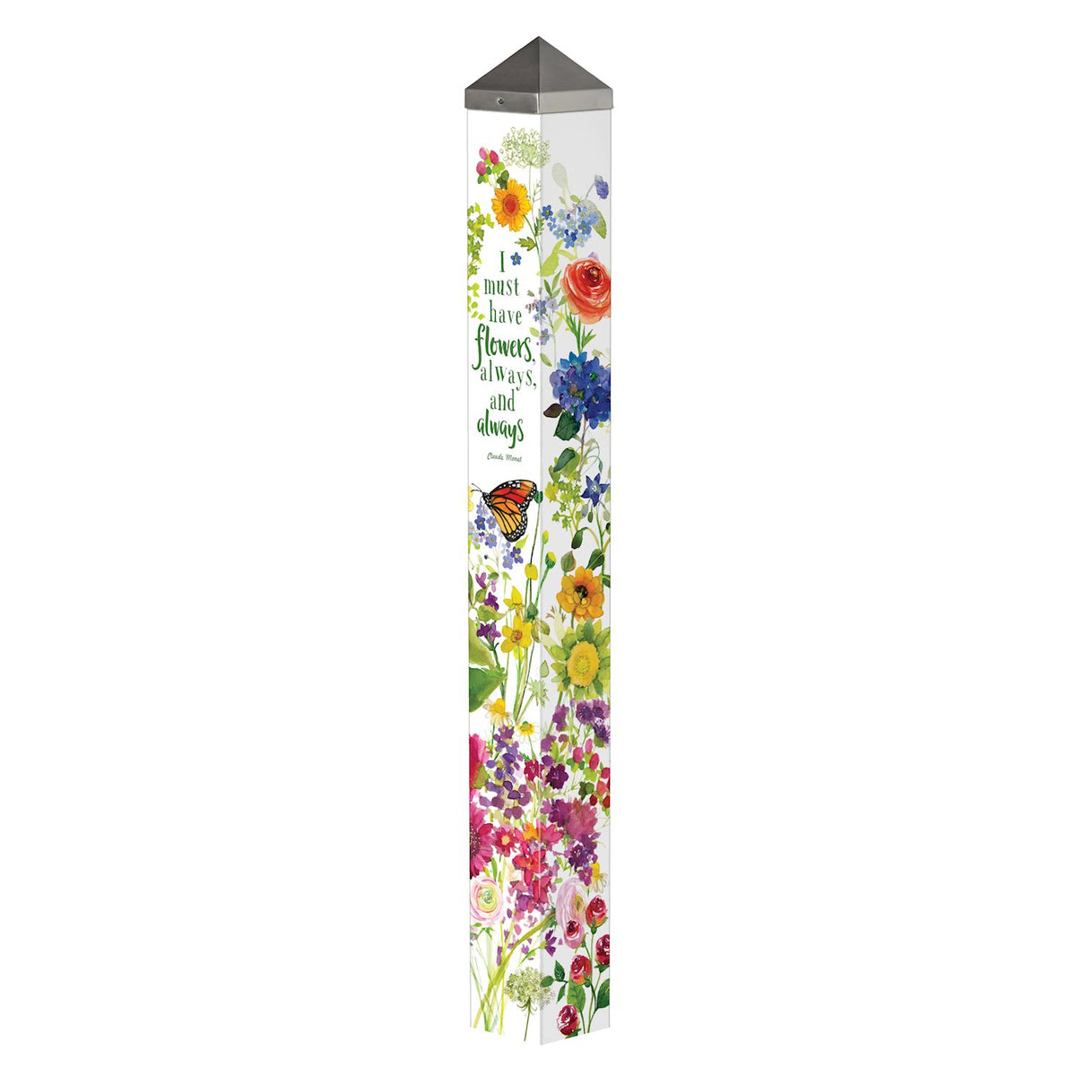 40-inch art pole featuring a watercolor floral print with soft pastel flowers on a white background.