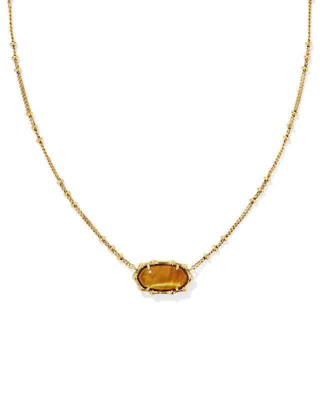 Gold bamboo frame short pendant necklace on a satellite chain with lobster clasp.