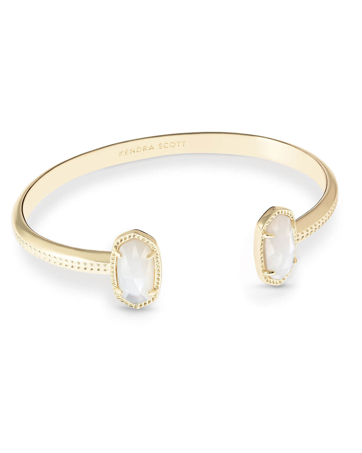 Gold adjustable cuff bracelet with ivory mother-of-pearl inlay
