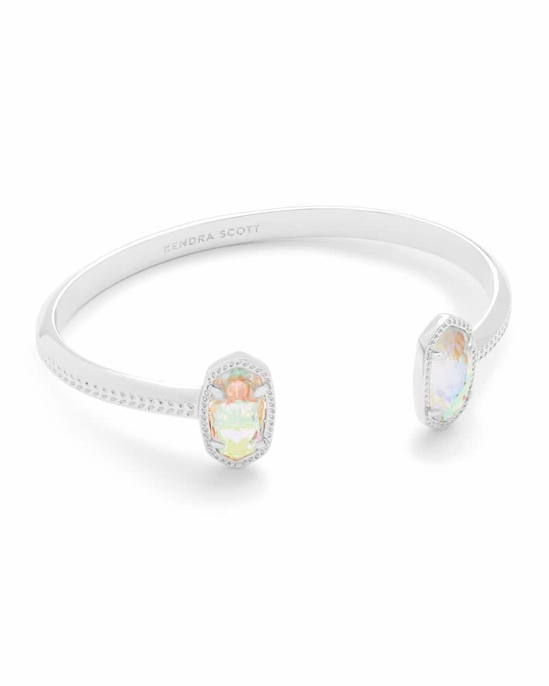 Gold rhodium dichroic glass cuff bracelet with open adjustable closure