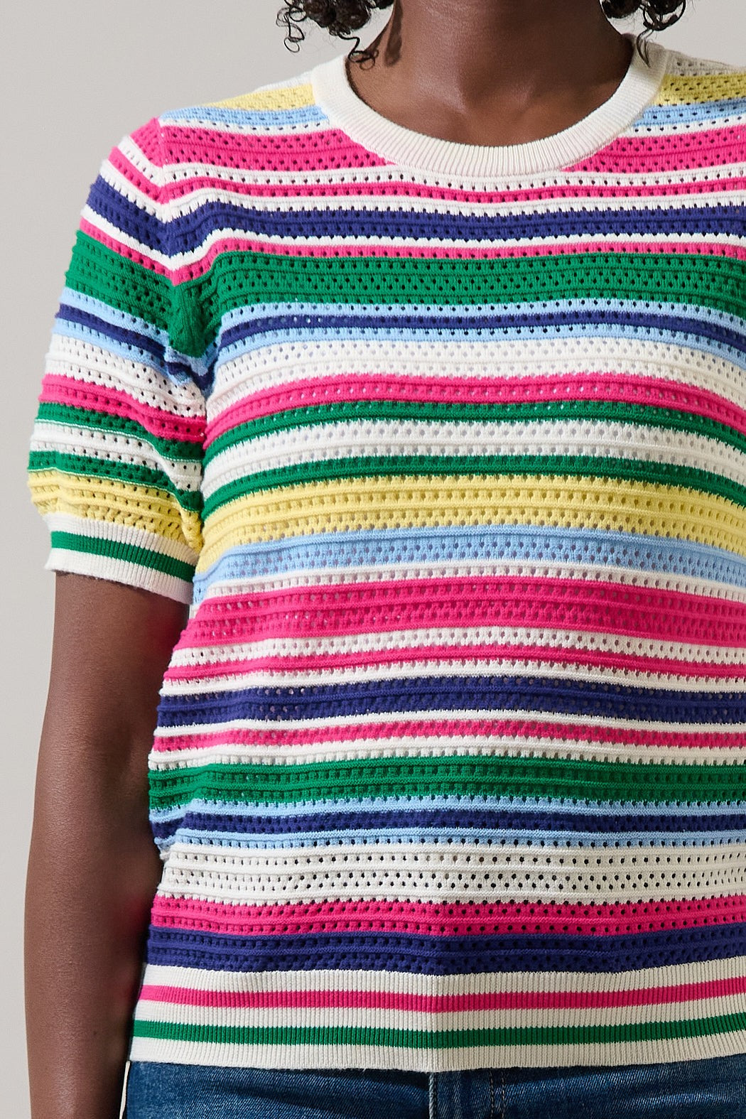 Linzia Stripe Crochet Sweater Top