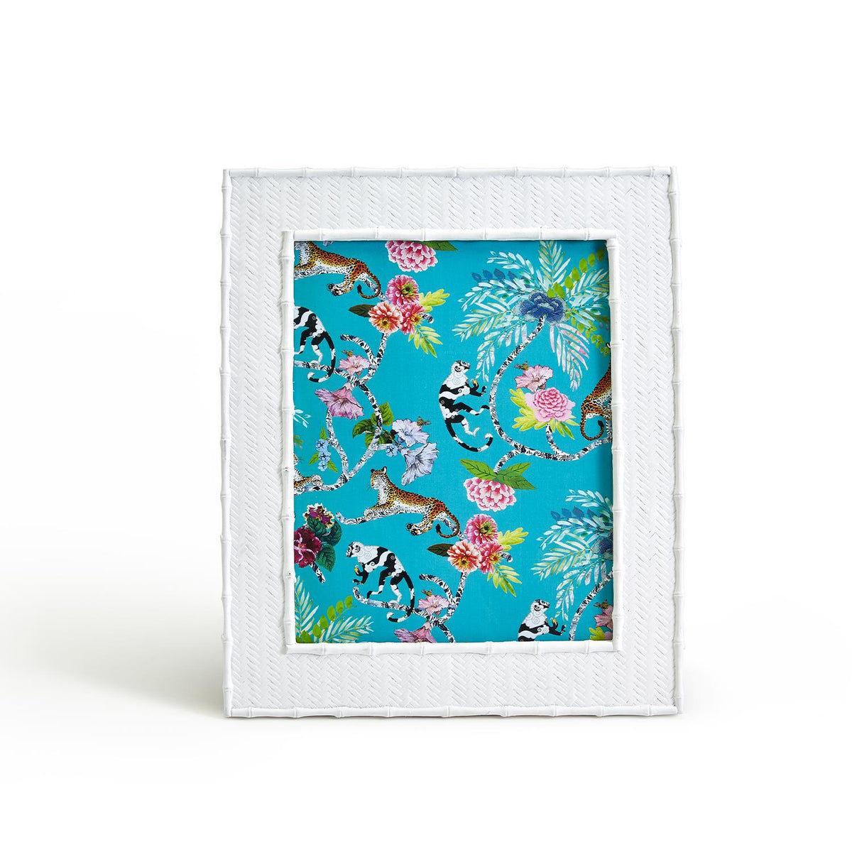 Horizontal faux rattan photo frame with bamboo border and velvet backing